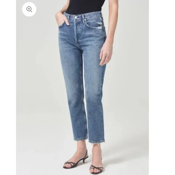 Agolde Riley High Rise Straight Crop Stretch Skinny Button Fly Denim Jeans 24 - Picture 12 of 15